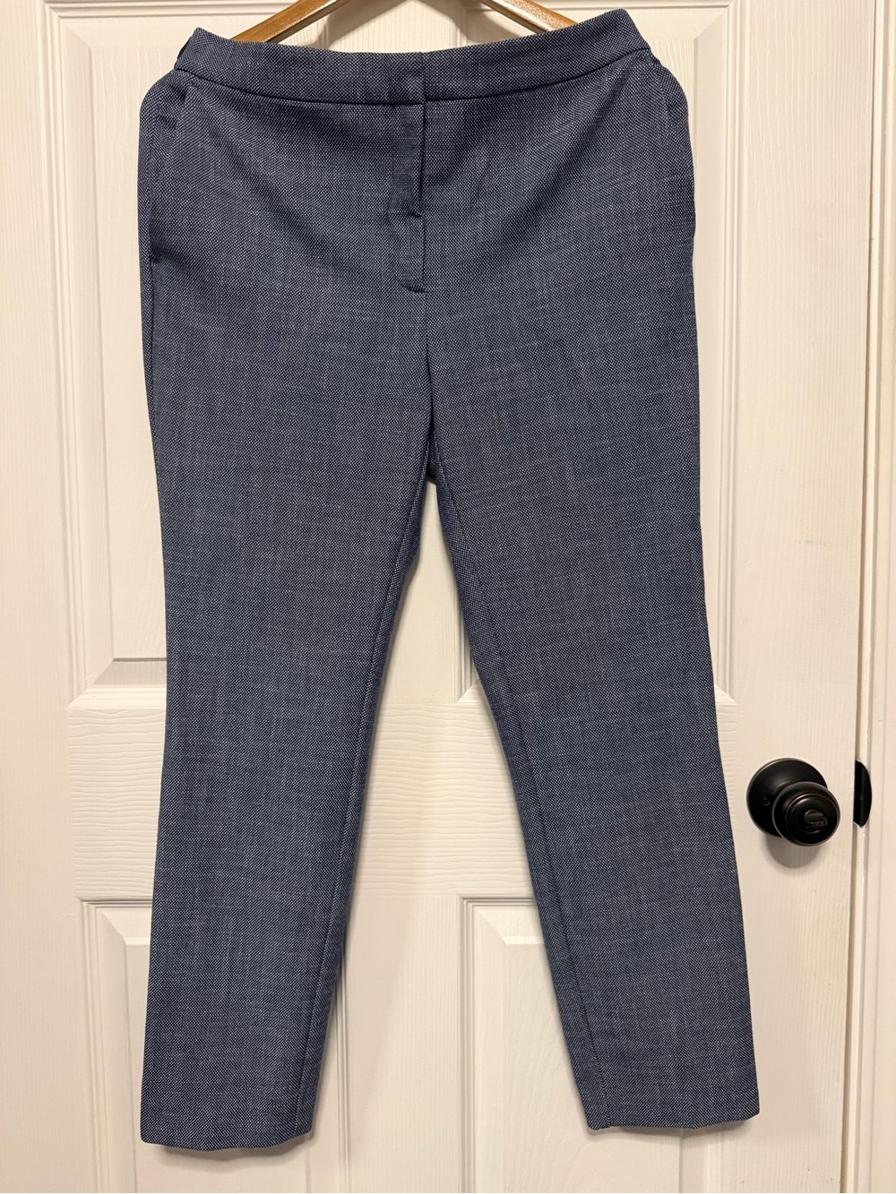 Zara Navy and White Textured Dot Trouser with Elastic Waistband
